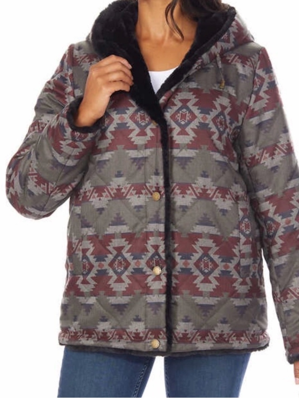 Pendleton Reversible Faux Fur Aztec Printed hooded Coat